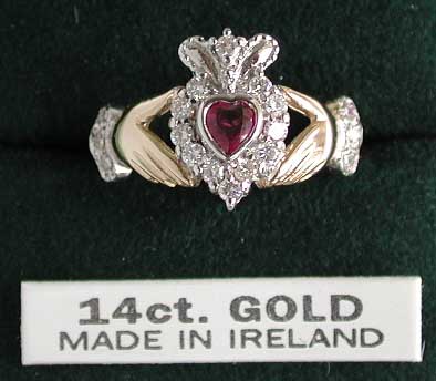 ruby diamonds gold claddagh ring