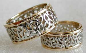 yellow and white 14kt gold celtic bands